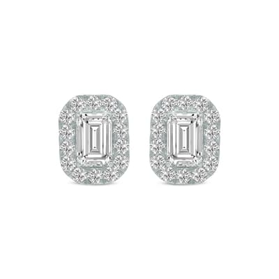 Marquee 1/2 Carat TW Emerald Cut Lab Grown Diamond Halo Earrings in 14K White Gold