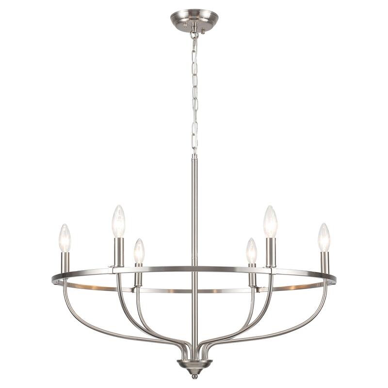 6-Light Circle Candlestick Hanging Linear Chandelier Lighting Island Chandelier Fixture for Kitchen Island - Nickel
