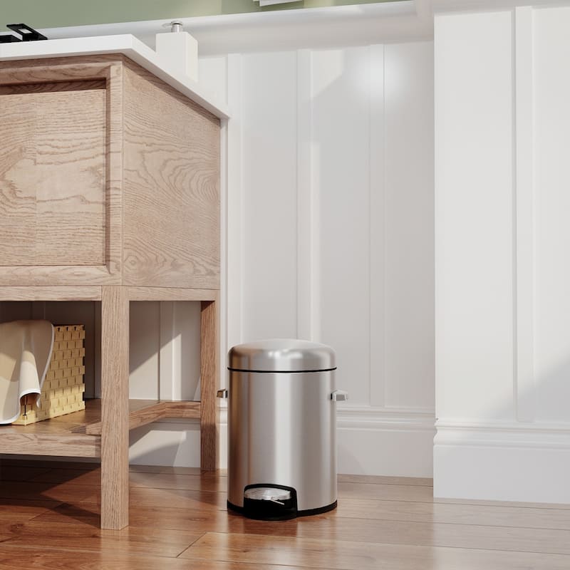 Innovaze 8 Gal./30 Liter and 1.3 Gal./5 Liter Stainless Steel Step-on Trash Can Set for Kitchen and Bathroom