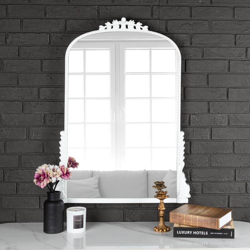 Traditional Baroque Arch Wall Mirror - Antique White