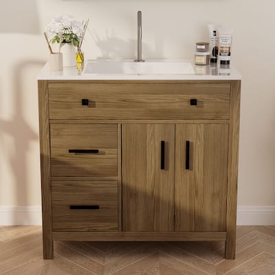 36-Inch MDF Single Sink Bathroom Vanity with Wood-Like Finish