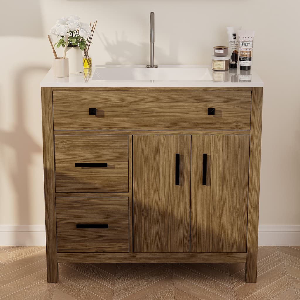 36-Inch MDF Single Sink Bathroom Vanity with Wood-Like Finish