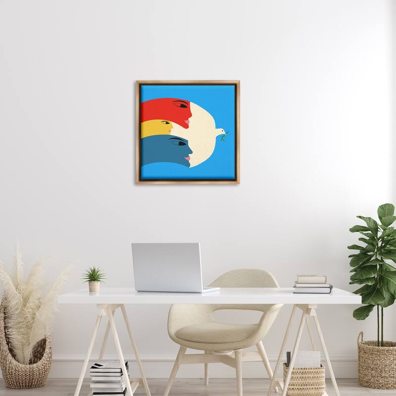 Stupell Peaceful Dove with Faces Framed Floater Canvas Wall Art Design By Carrie Cantwell