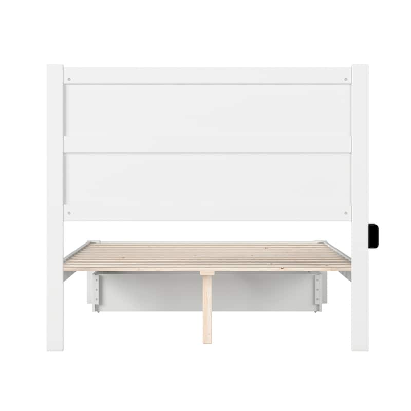 Full Size Bed with Storage Drawer - Contemporary Platform Bed Frame, White Finish