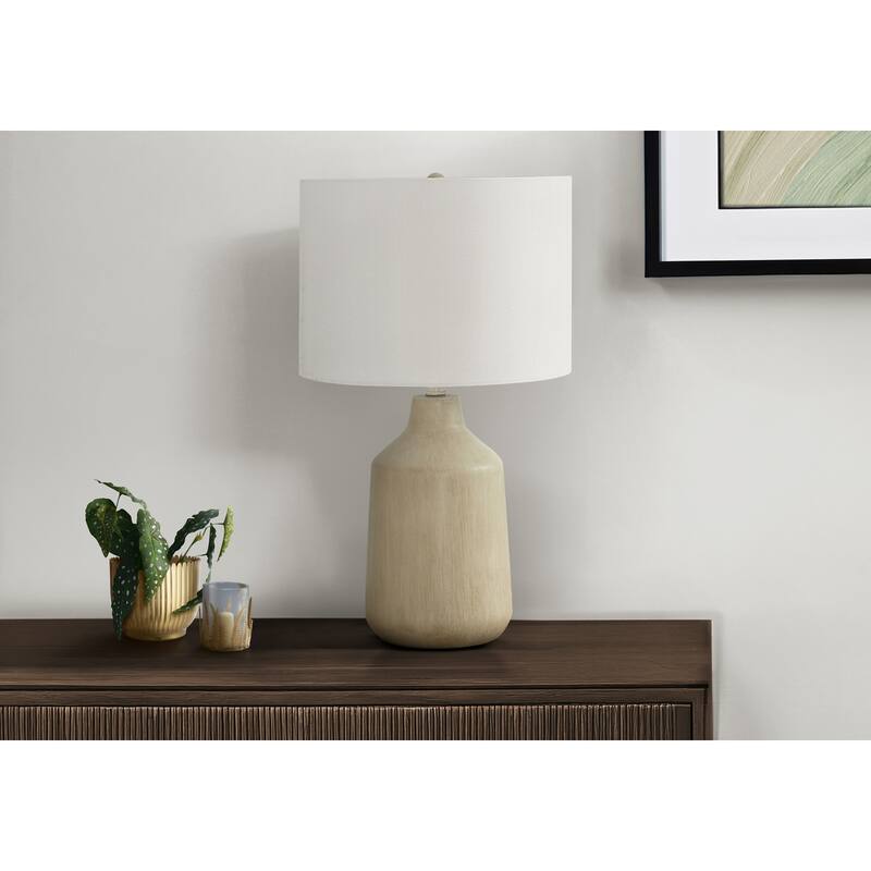 Concrete Table Lamp with Linen Shade 3 Way Switch Contemporary Design - Beige