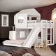 preview thumbnail 19 of 50, Wooden Twin Over Full Bunk Bed, Loft Bed with Playhouse, Farmhouse, Ladder, Slide and Guardrails White