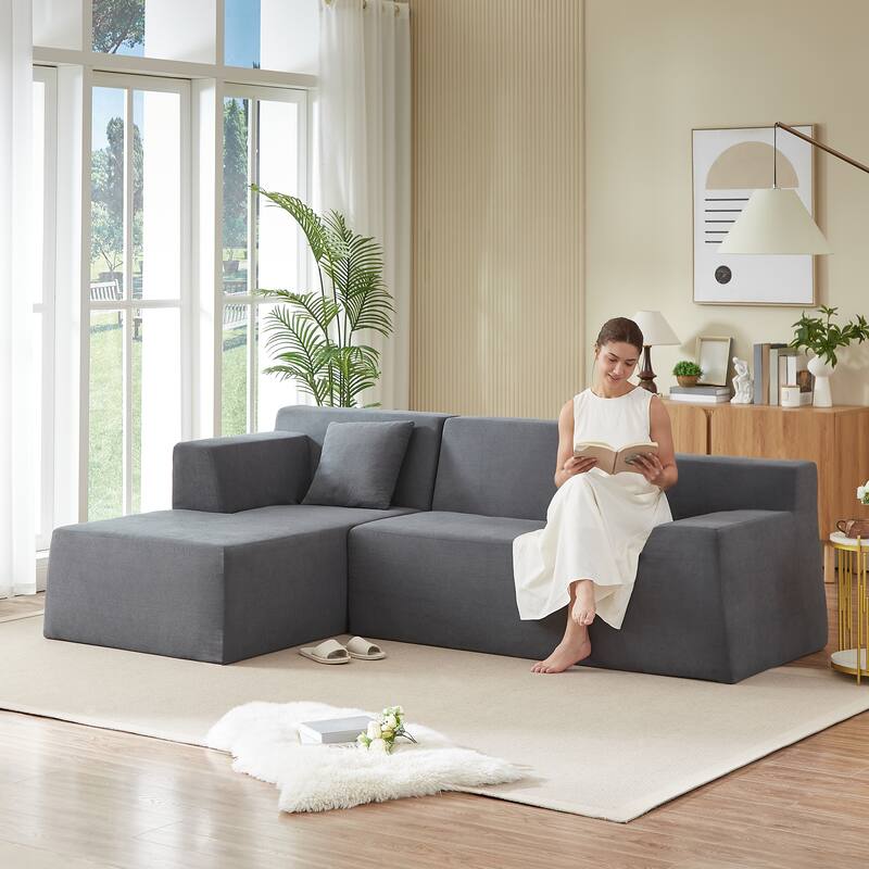 Modern L-Shaped Corduroy High Back Sofa, Left-Hand Facing (LHF)