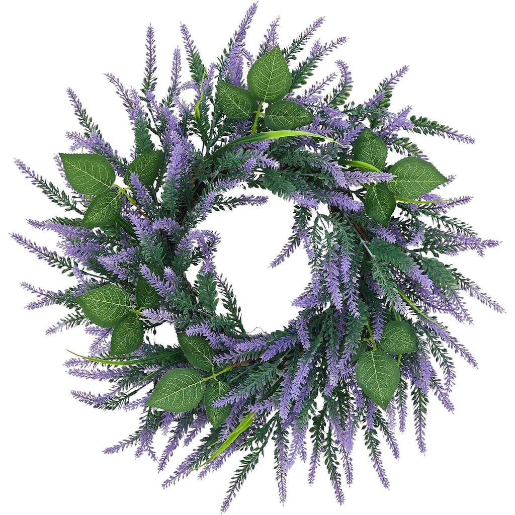 20" Spring Decor Artificial Onion Grass & Lavender Wreath for Home Wall Porch Wedding
