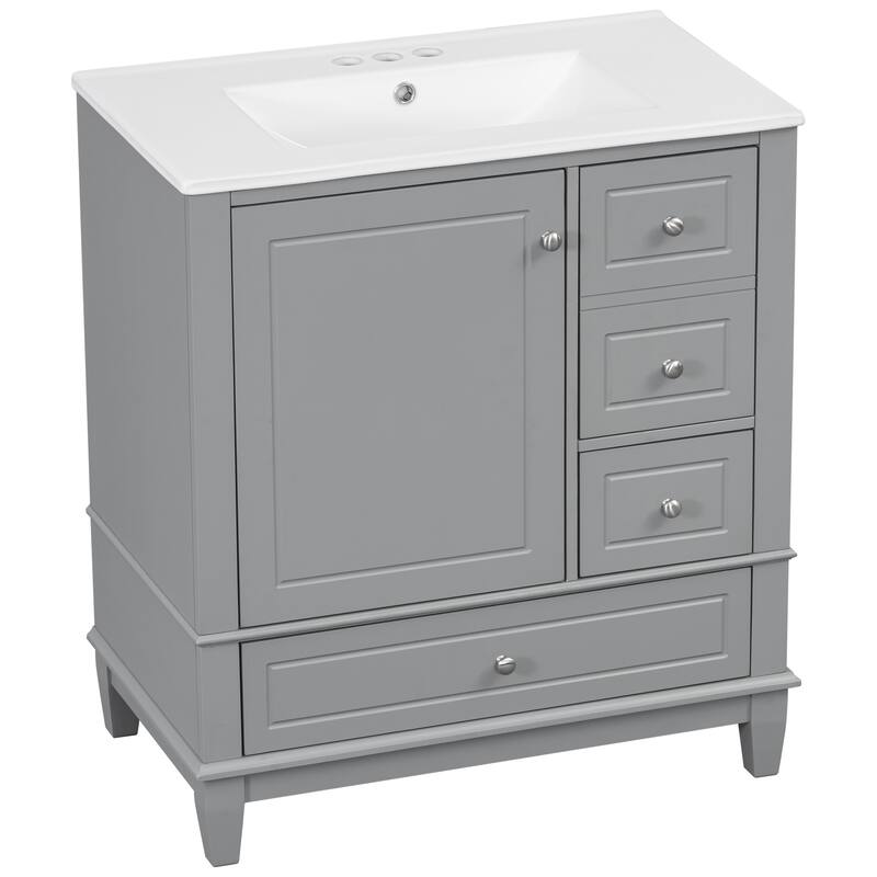 Bathroom Vanity with Sink, Bathroom Storage Cabinet with 3 Drawers and 1 Door, Bathroom Vanities with Solid Wood Frame