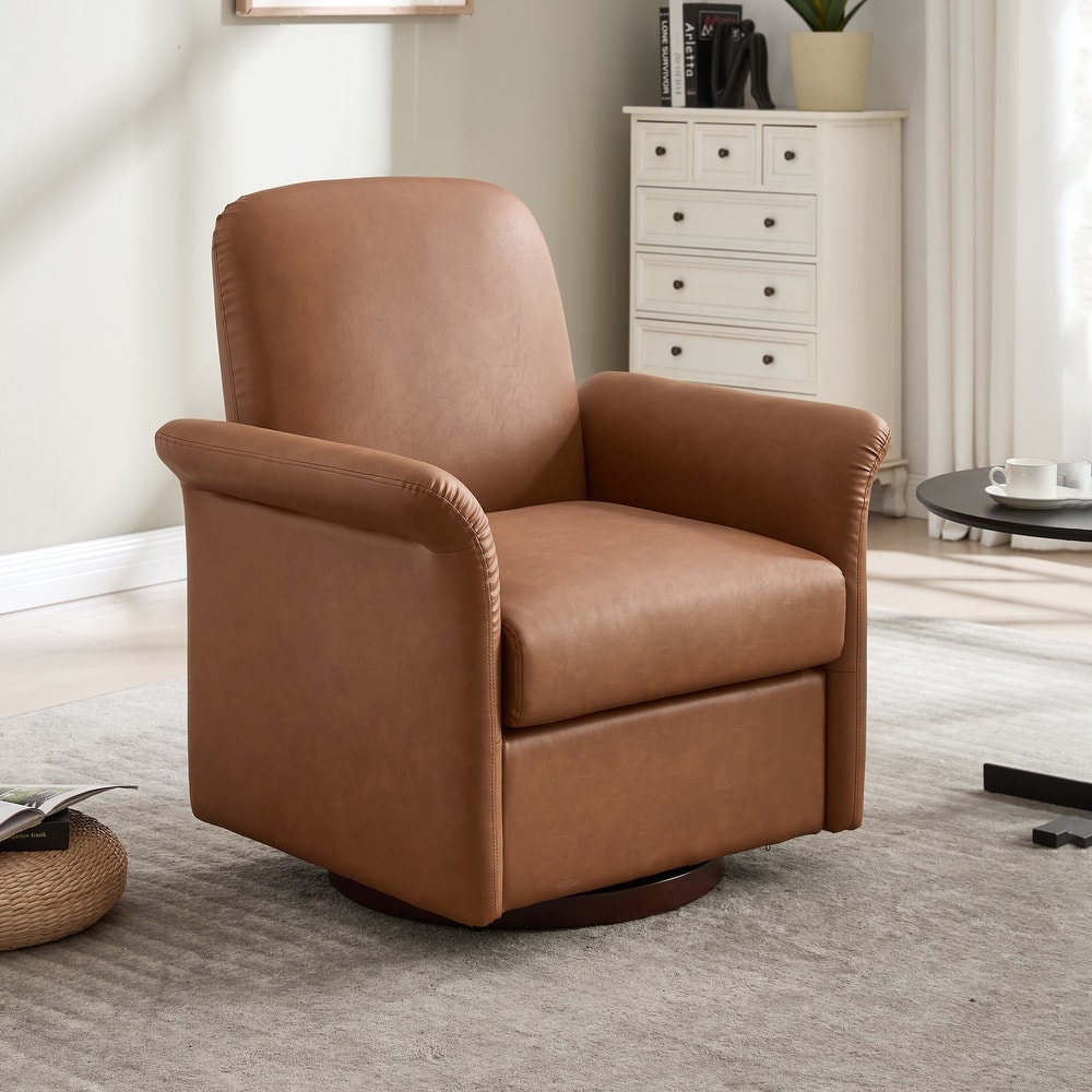 Swivel Accent Chair for Living Room, Modern Upholstered Armchair with Wood Base, Flared Arms for Bedroom Reading Waiting