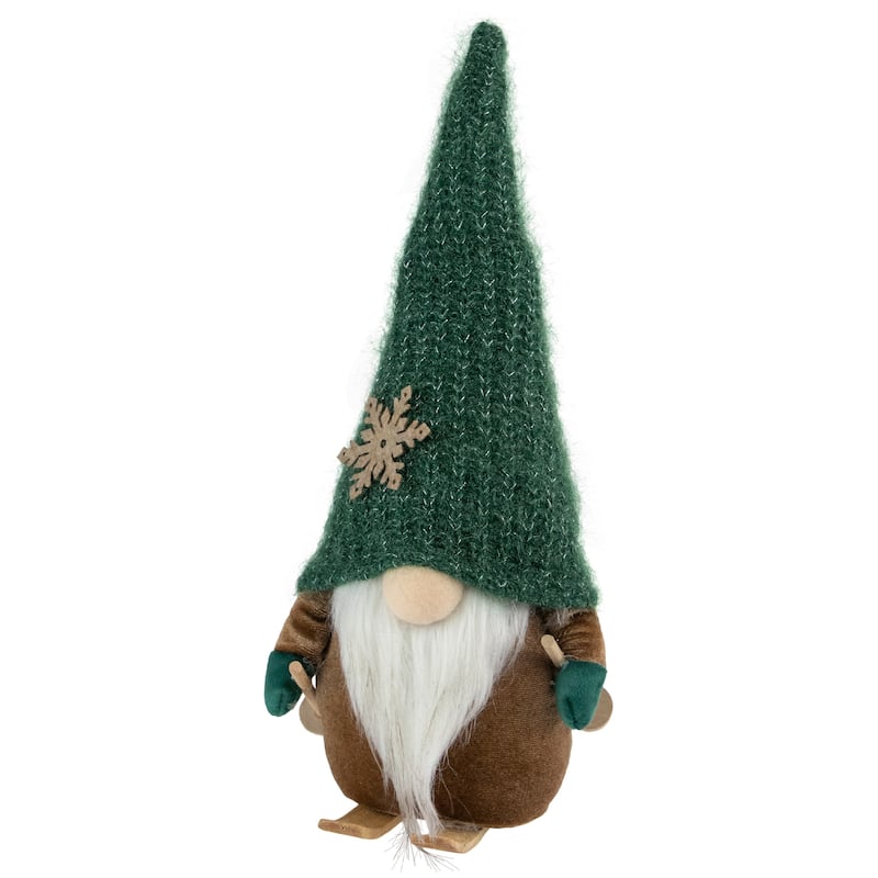 12.5" Skiing Gnome with Green Knit Hat Christmas Decoration