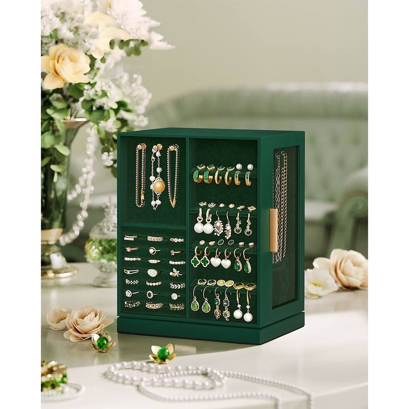 360 Degree MDF Rotating Jewlery Box with 5 Drawers and Metal Handles Perfect for Birthday or Anniversary