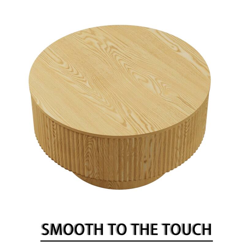 29.53" MDF Modern Circular Coffee Table, with Circular Stripe Design and Storage Space, Suitable for Home & Kitchen