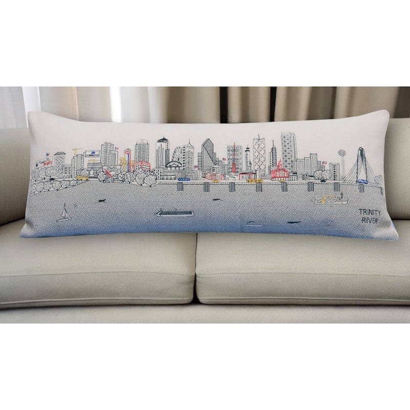 HomeRoots 35" White Dallas Daylight Skyline Lumbar Decorative Pillow - Bed Rest - Cotton
