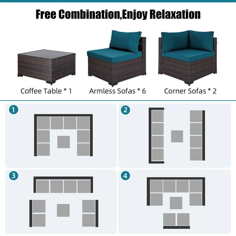 Patio Watcher 9-Piece Wicker Patio Conversation Set with Cushions