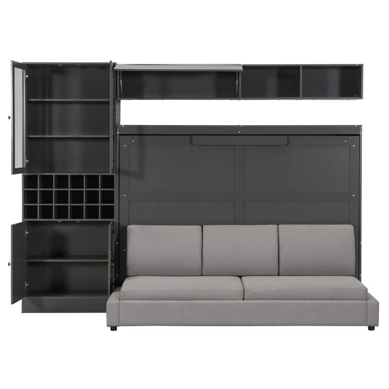Full Size Murphy Bed Wall Bed with Sofa , Shelves USB & Light