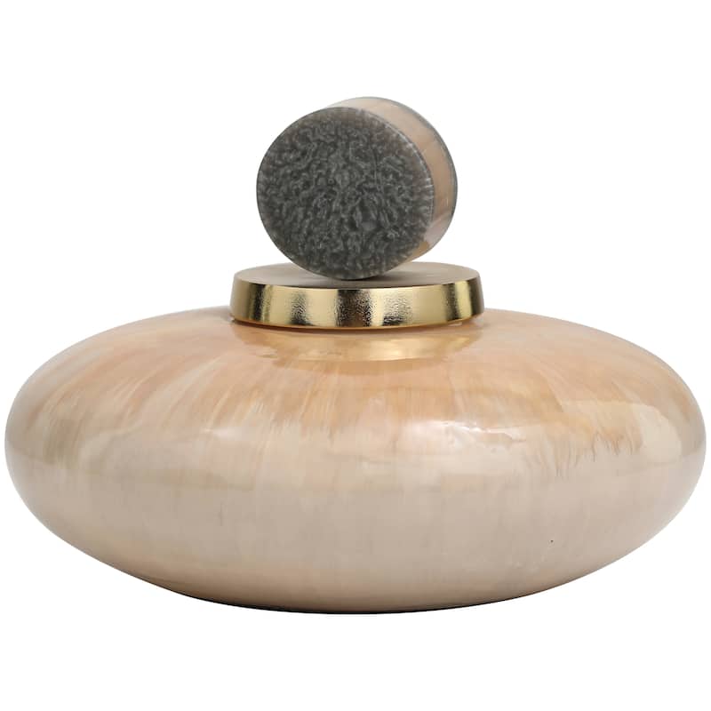 Beige Glass Ombre Geometric Decorative Jars with Peach Accents and Gray Marble Top