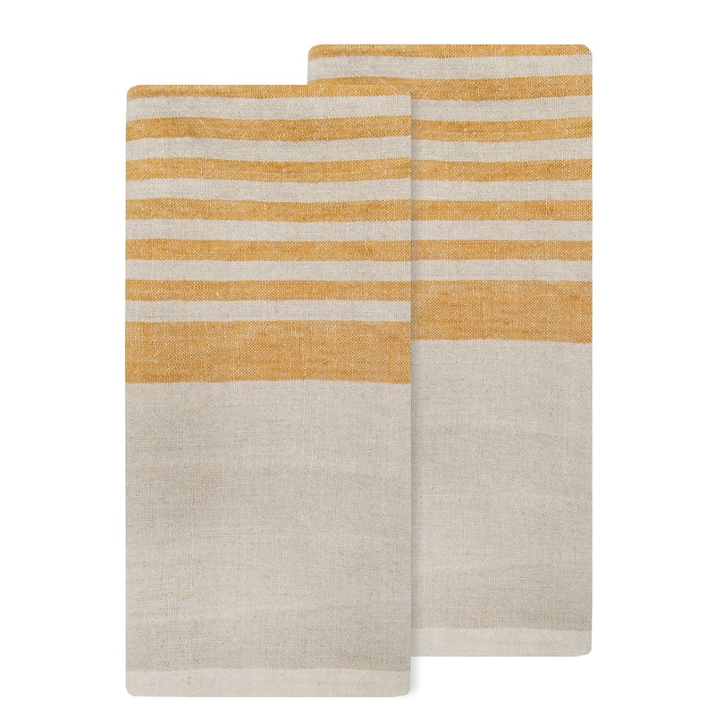 Caravan Brittany Tea Towels - Set of 2 - Natural, Mustard