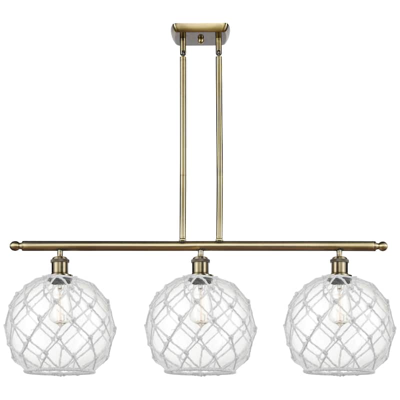 Innovations Lighting Endless Possibilities Ballston - Farmhouse Rope - 3 Light 37" Stem Hung Island Light - Antique Brass/Clear Glass with White Rope