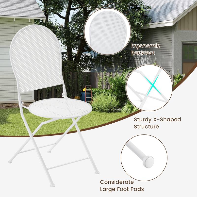 Gymax 3 Piece Patio Set w/ Rattan-like Pattern Metal Patio Folding