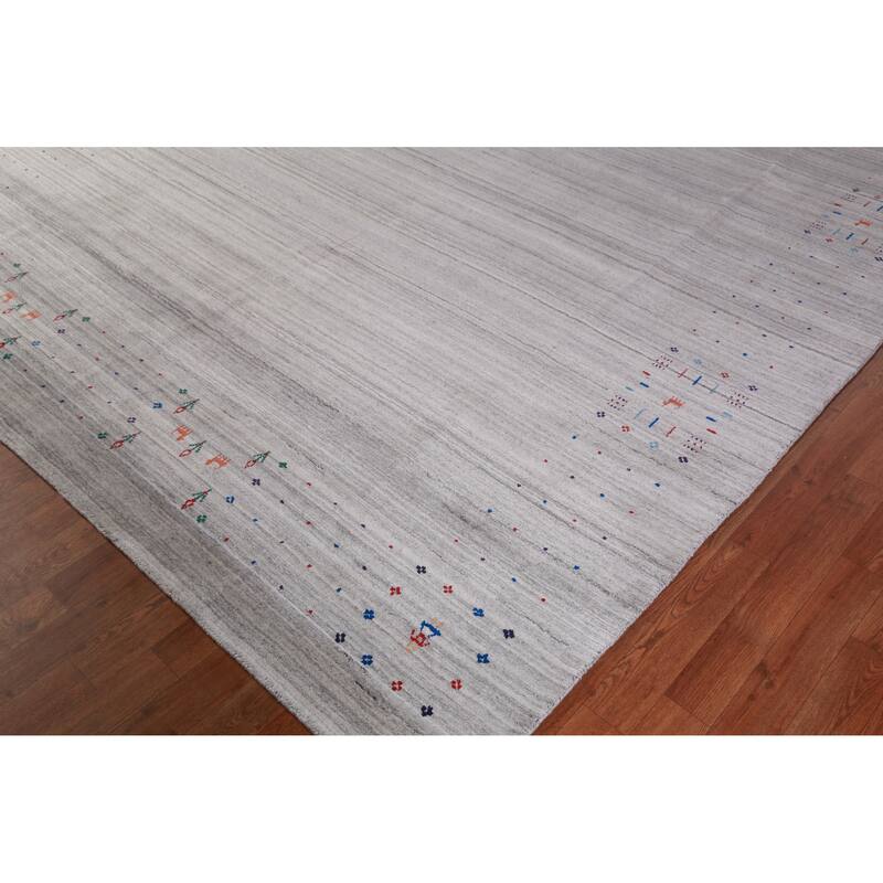 Silver Gray Gabbeh Indian Area Rug Handmade Striped Wool Carpet - 8'1" x 9'9"