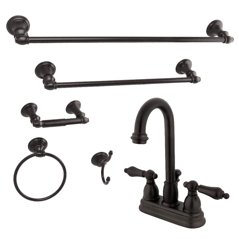 Traditional 4 in. Bathroom Faucet with 5-Piece Bathroom Hardware Combo - Oil Rubbed Bronze