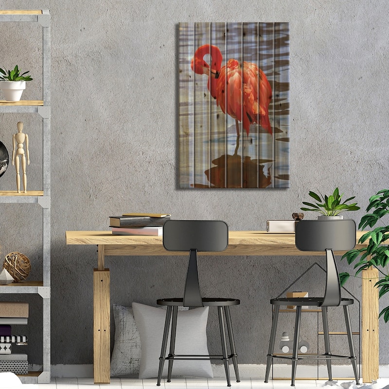 The Beautiful Flamingo Print On Wood by Lisa S. Engelbrecht - Multi-Color