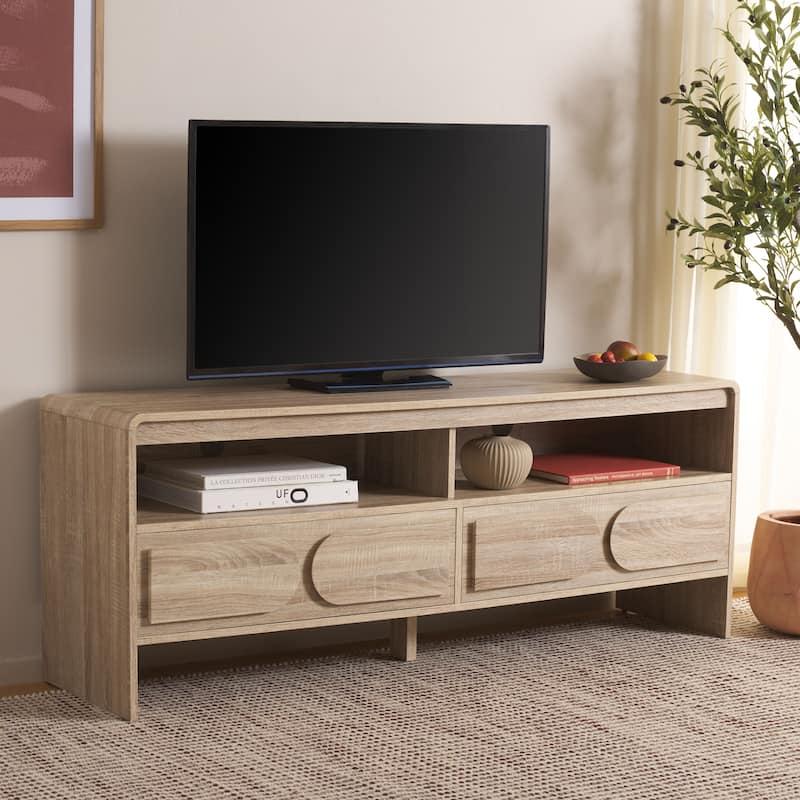 SAFAVIEH Arsenio 2-Drawer 2-Shelf Entertainment Media Stand for TVs up to 65" - 61"W x 16"D x 24"H - Light Cream