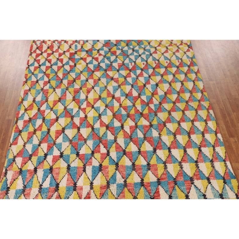 All-Over Moroccan Area Rug Handmade Wool Carpet - 8'11" x 12'9"