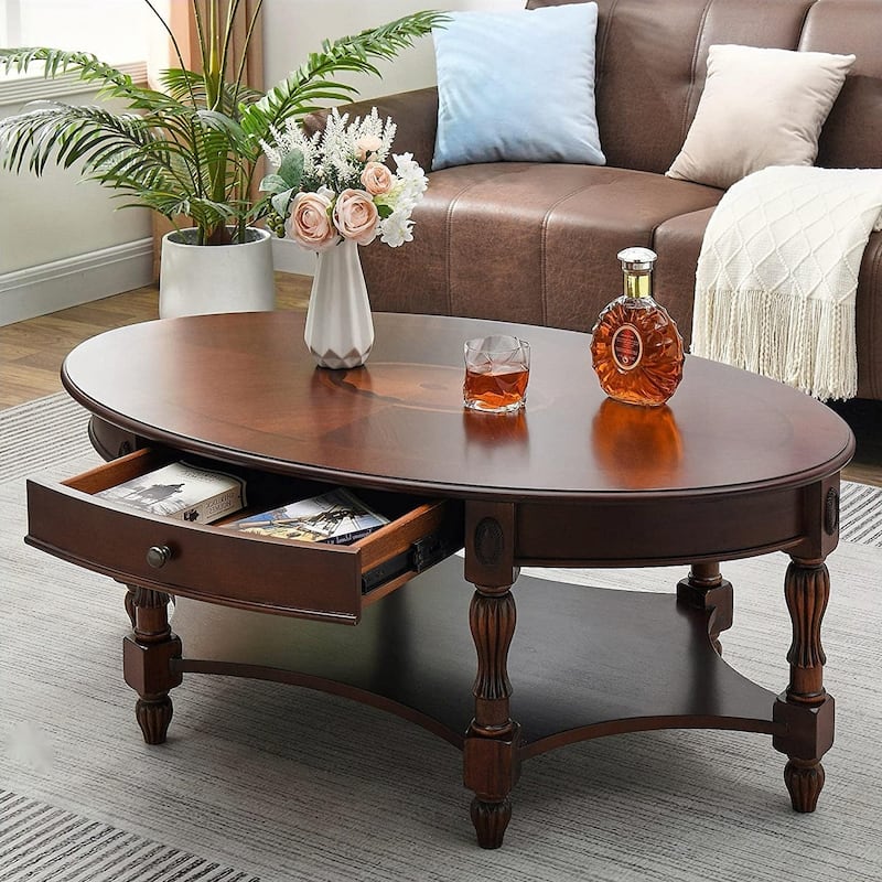 Solid Wood Coffee Table Console Table with Storage Drawer - With drawers - Coffee Table