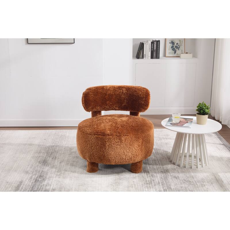 Fabric Armless Accent Chair with Curved Backrest & Solid Wood Legs