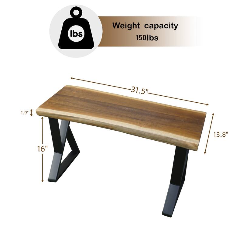 Greenage Pieced Teak Rectangle Bench Rustic Metal Seating Chair