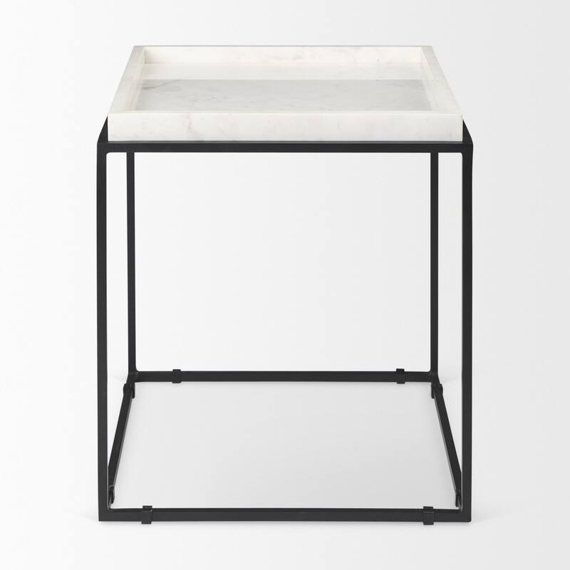 HomeRoots 20" White and Black Marble and Metal Square Frame End Table - 18' X '20' X '18