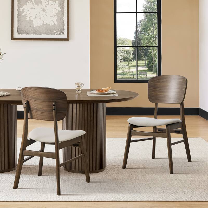 Spruce & Spring Modern Wood Dining Chairs with Ergonomic Back and Cushioned Seat - Set of 2 - Walnut