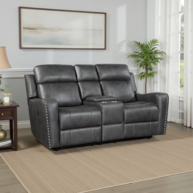 Gimo Dual Power Recliner Loveseat, Dark Gray Microfiber, 72 Inch