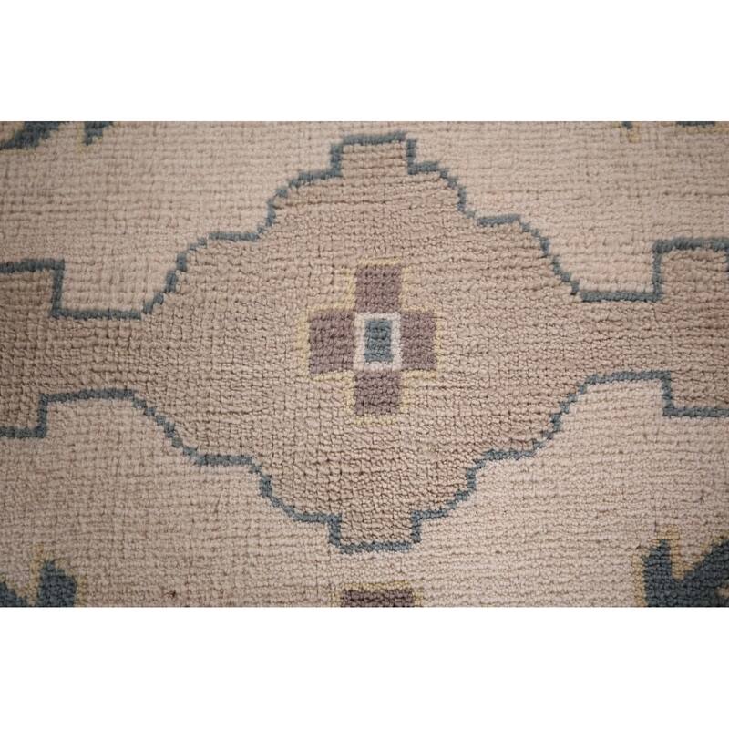 All-Over Ivory Oushak Indian Large Area Rug Handmade Wool Carpet - 12'0" x 14'10"