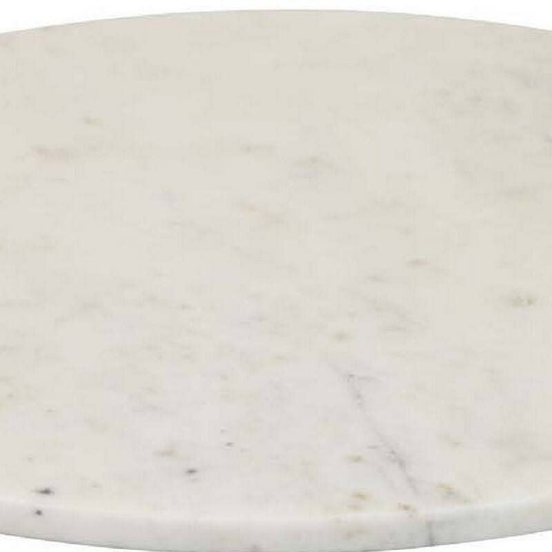 14 Inch Decorative Serving Tray, Gold Handles, Square, White Marble Finish