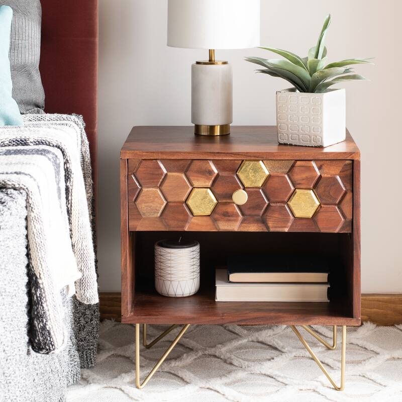 SAFAVIEH Alia 1-Drawer 1-Shelf Nightstand Table