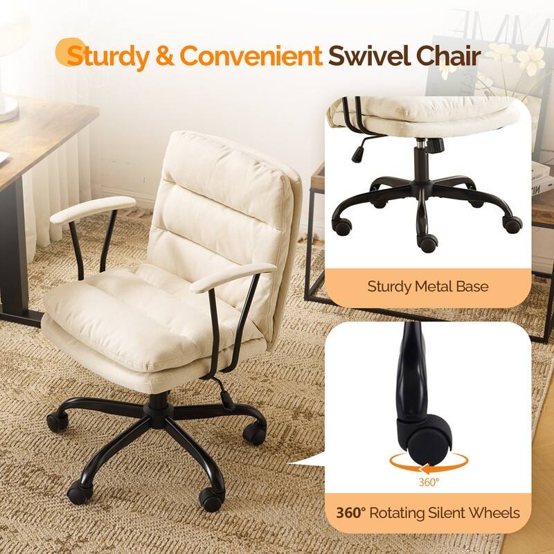 24.4 Inch Upholstered Swivel Office Chair With Leg Pegs And Wheels