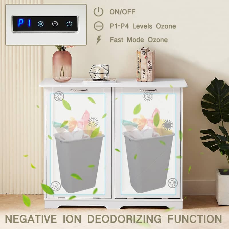 Double Tilt Out Trash Cabinet Free Standing 10 Gallon Recycling Trash Can Cabinet with negative ion and deodorizing function
