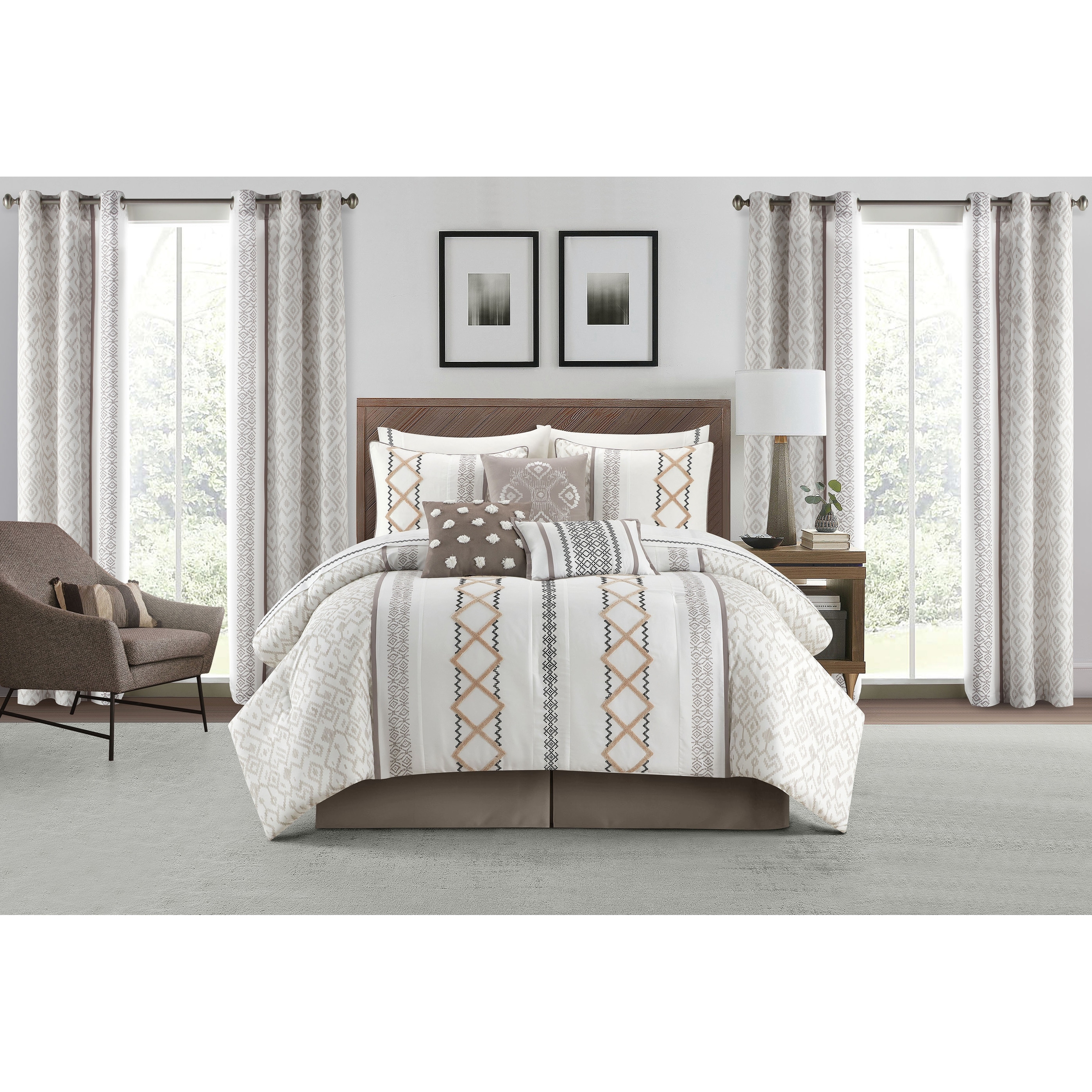 Nanshing Trina 15 Piece Boho Embroidered Comforter Set, Bed In a Bag