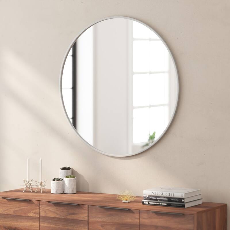 Wall Mount Shatterproof Round Accent Wall Mirror with Metal Frame