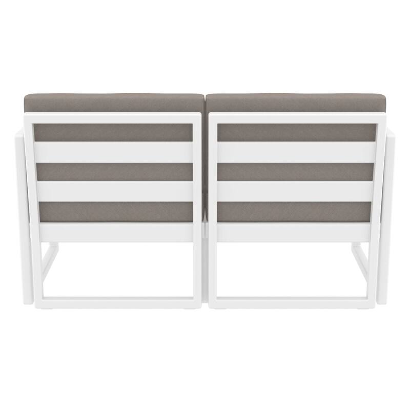 55" White Outdoor Patio Loveseat with Sunbrella Taupe Brown Cushion