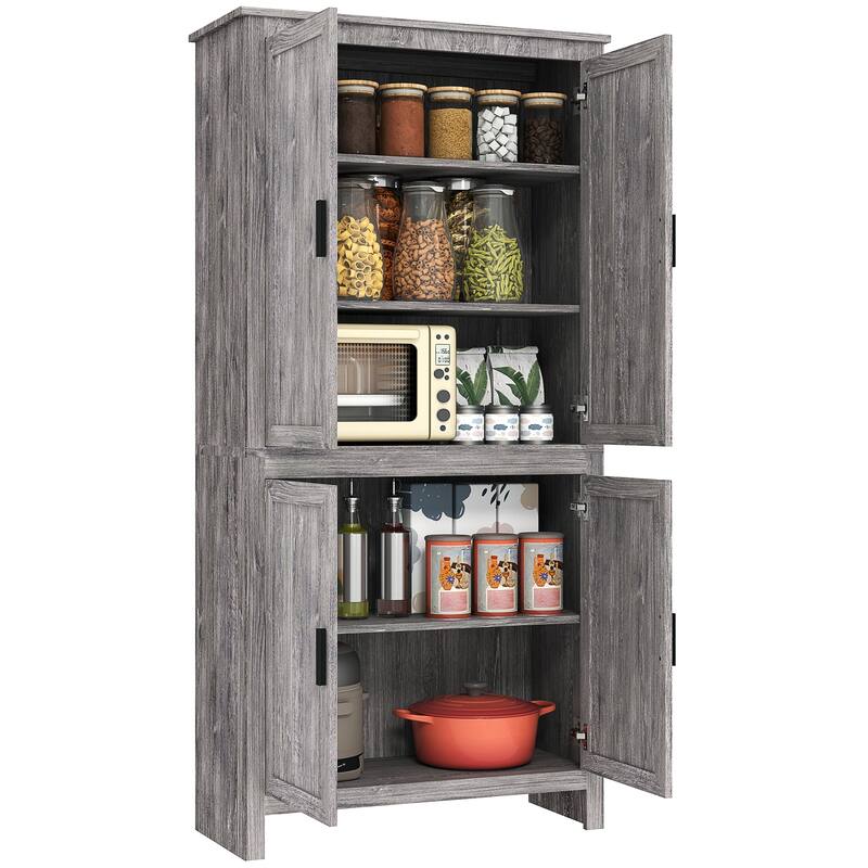HOMCOM 64" Kitchen Pantry Cabinet, Freestanding Storage Cabinet with 4 Doors and 3 Adjustable Shelves for Dining Room