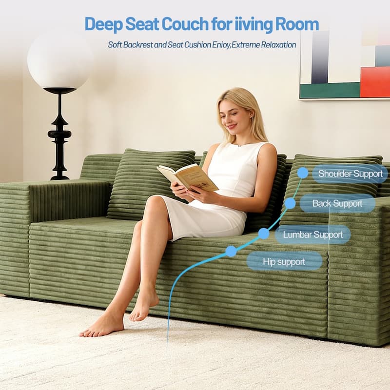 71" Corduroy Fabric 3-Seater Sectional Sofa, No Assembly Required