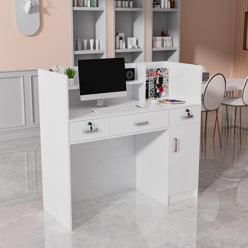 Modern Reception Desk Front Desk Counter with Lockable Drawers and Moveable Shelves