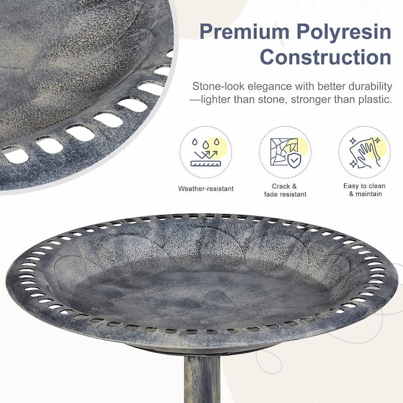 Javlergo 28" Pedestal Outdoor Bird Bath for Outside Vintage Bronze Polyresin Lightweight Antique