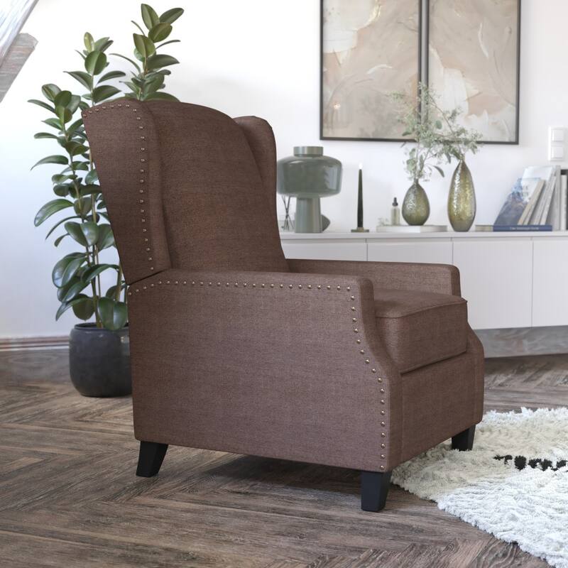 Push Back Wing Back Pocket Spring Recliner with Side Accent Nail Trim