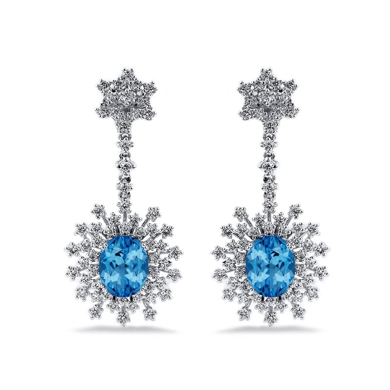 Auriya 6 3/8ct Fancy Oval-cut Topaz Halo Diamond Drop Earrings 1 7/8ctw 18k Gold