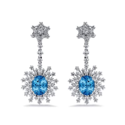 Auriya 6 3/8ct Fancy Oval-cut Topaz Halo Diamond Drop Earrings 1 7/8ctw 18k Gold
